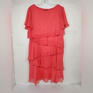 Tahari by Arthur S. Levine, Women's Elegant Coral Layered Dress Size (14)